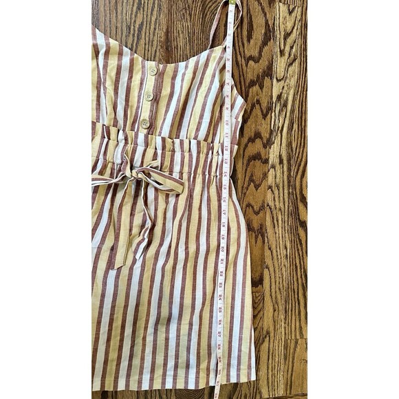 Lush Mini Dress Women's Small Tie Button Sleeveless Striped Yellow Multi Boho - Picture 6 of 9